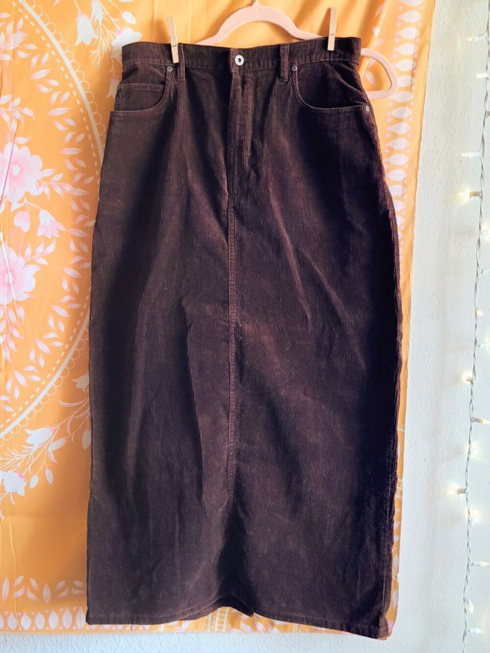 Vintage 90s Sonoma Brown Plush Cotton Corduroy High Waisted Maxi Skirt Size 12